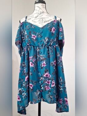 torrid Teal Floral V-Neck Smocked Top